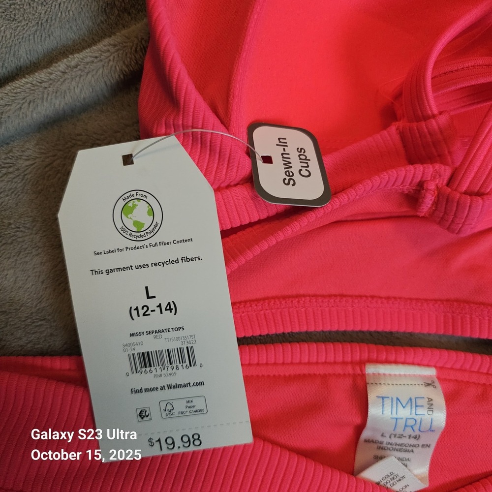 NWT Time And Tru Women's Bikini Set Coral Ribbed Large Mid Rise - Picture 7 of 9